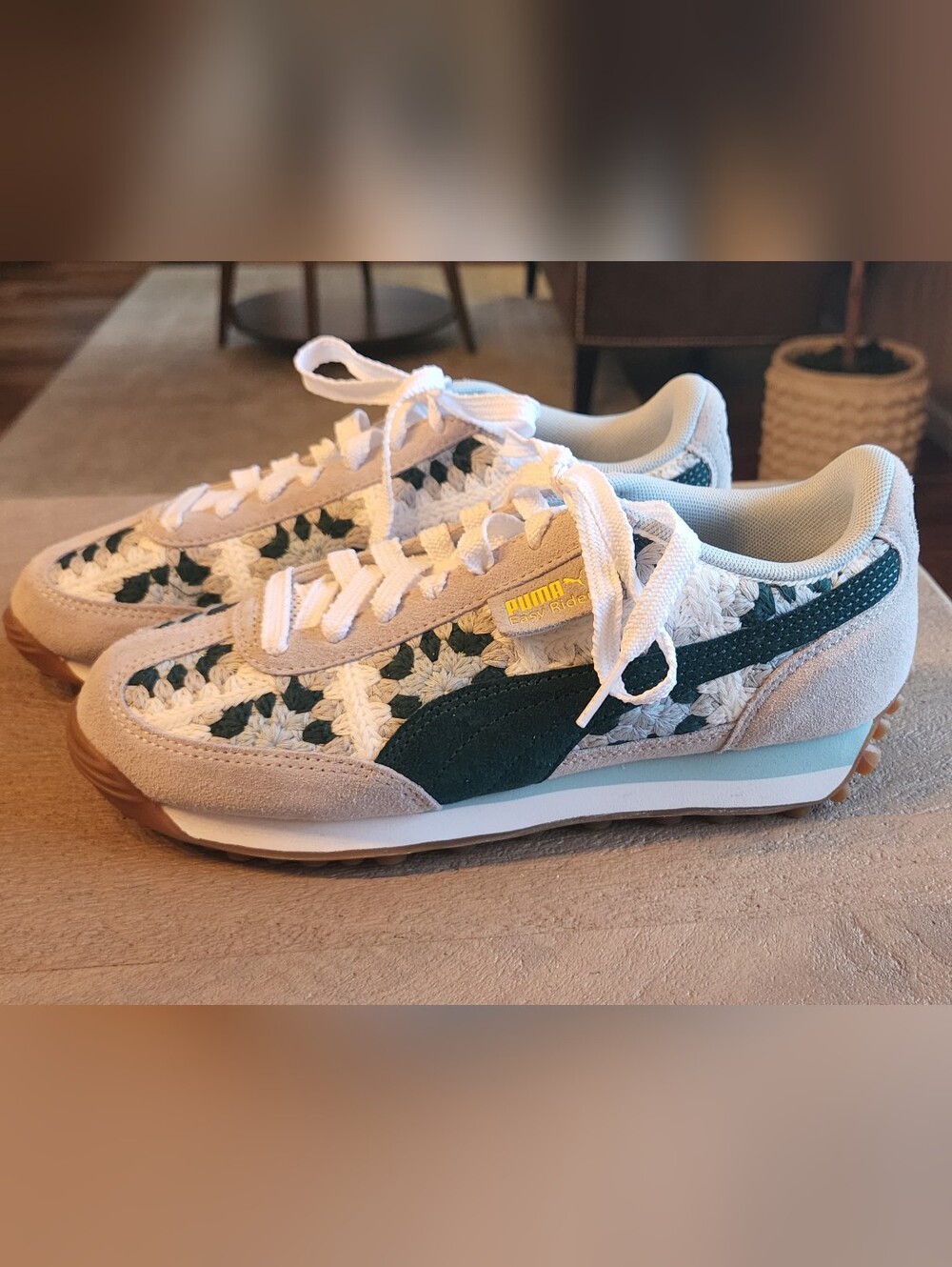 PUMA Easy Rider Seaside Drills Embroidered Lace Up Green Gray Sneakers 6.5 NEW - Picture 4 of 12